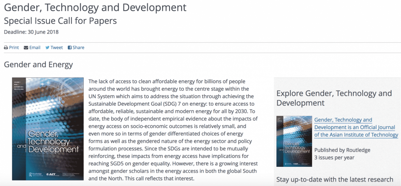 Gender, Technology and Development – Special Issue Call for Papers