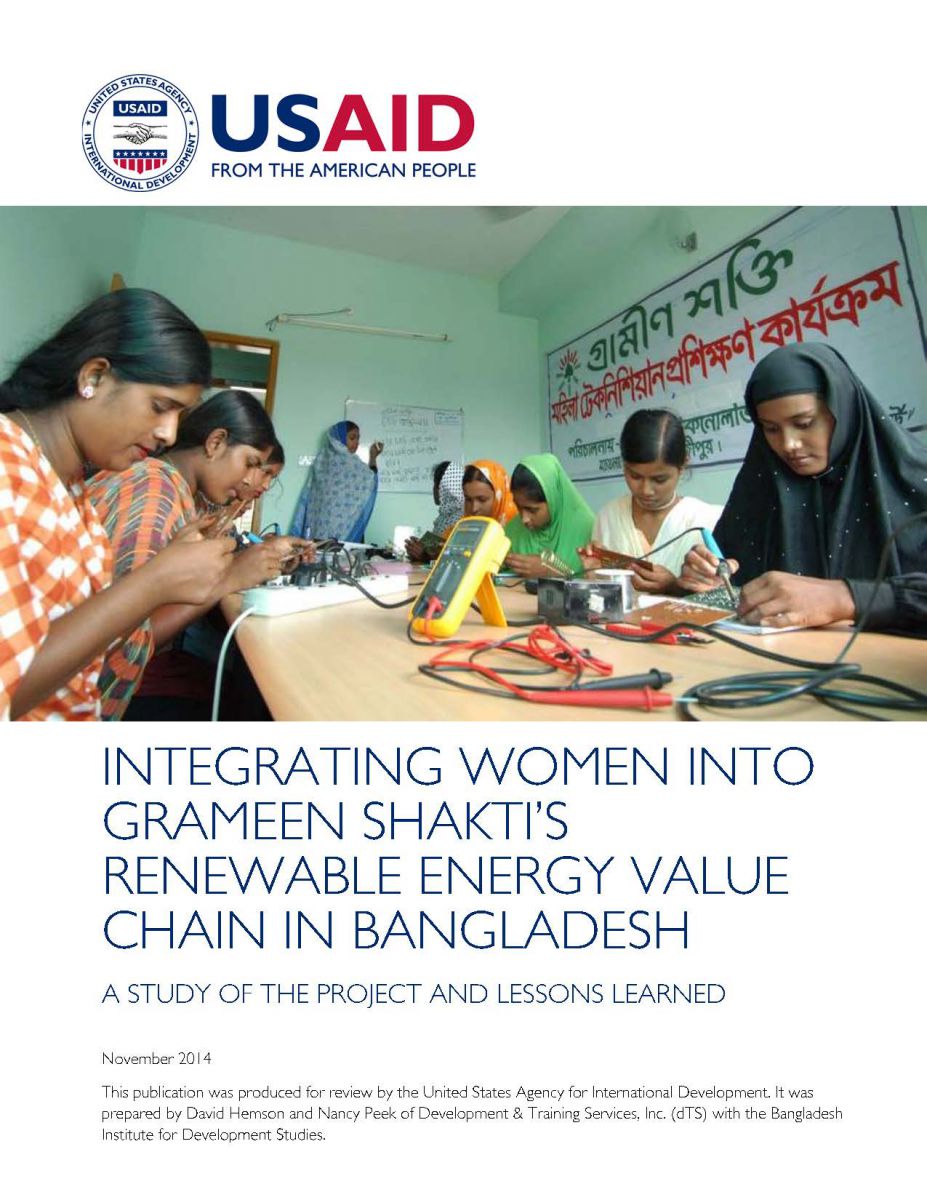 Integrating Women into Grameen Shakti’s Renewable Energy Value Chain in Bangladesh: A Study of the Project and Lessons Learned