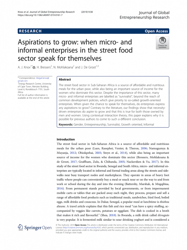 Aspirations to grow: when micro- and informal enterprises in the street food sector speak for themselves