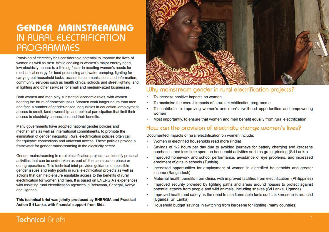 Gender Mainstreaming in Rural Electrification Programmes