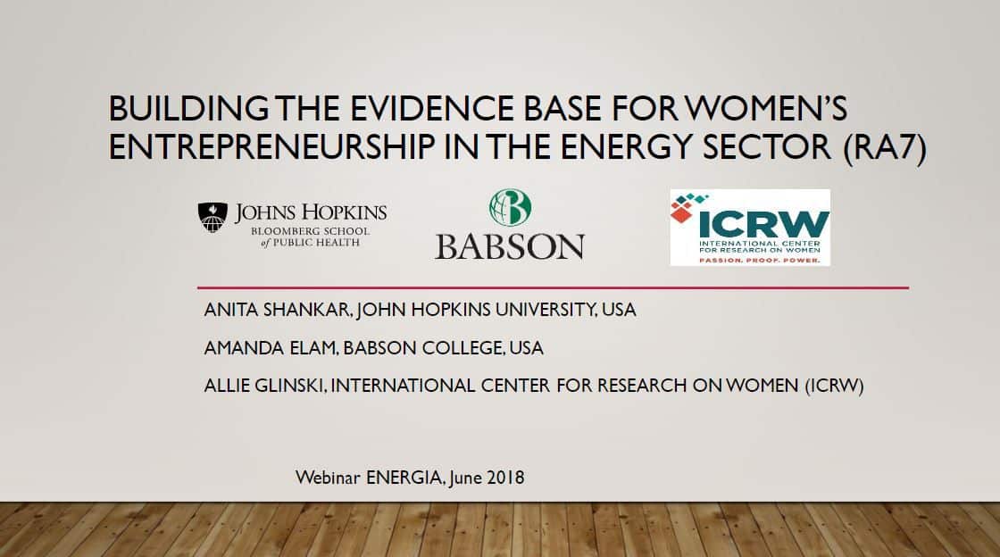 Building the Evidence Base for Women’s Entrepreneurship in the Energy Sector
