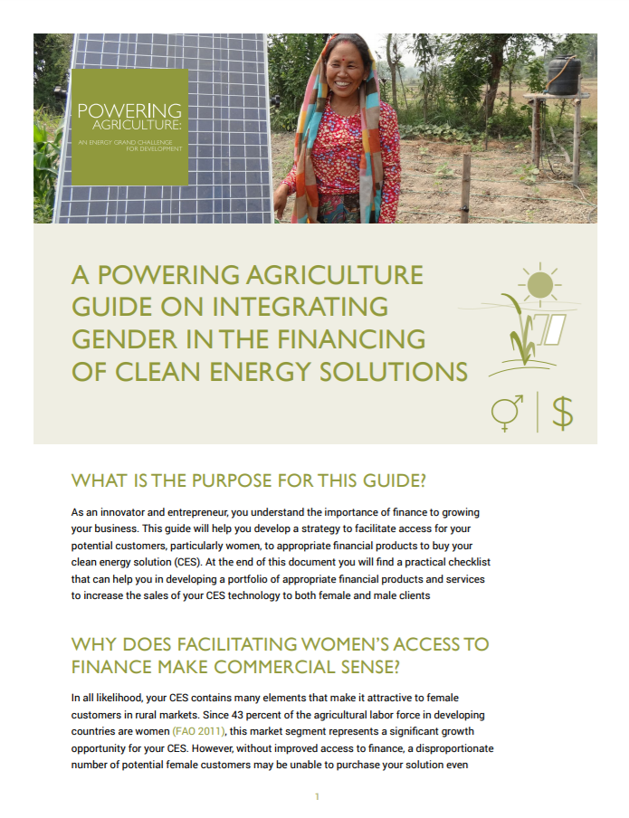 Powering Agriculture: Guide on Integrating Gender in the Financing of Clean Energy Solutions