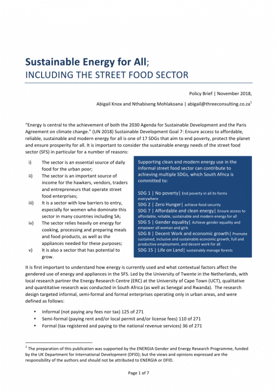 Sustainable Energy for All; Including the street food sector