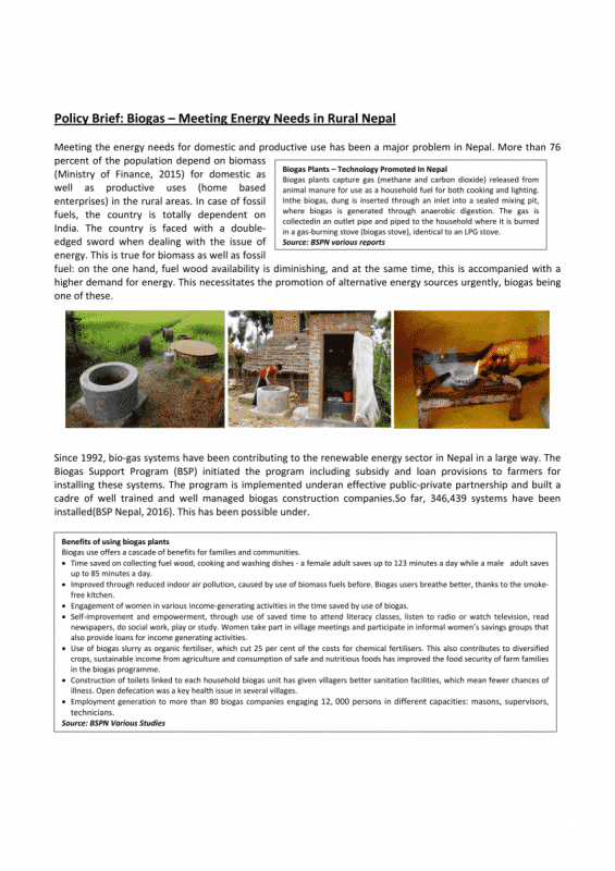 Policy Brief: Biogas – Meeting Energy Needs in Rural Nepal