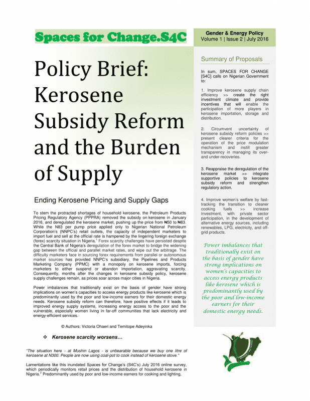 Policy Brief: Kerosene Subsidy Reform and the Burden of Supply