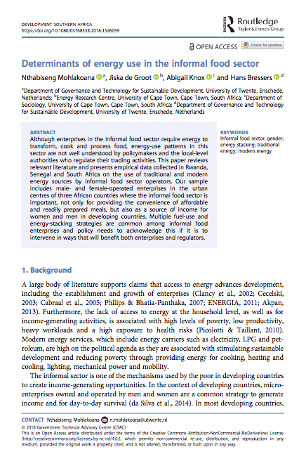 Determinants of energy use in the informal food sector
