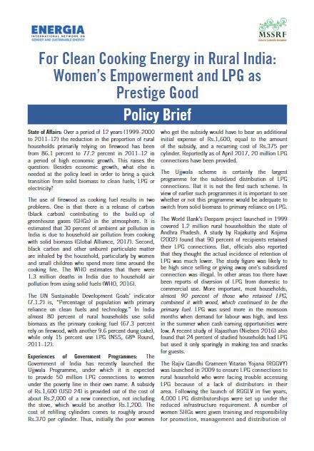 For Clean Cooking Energy in Rural India: Women’s Empowerment and LPG as Prestige Good