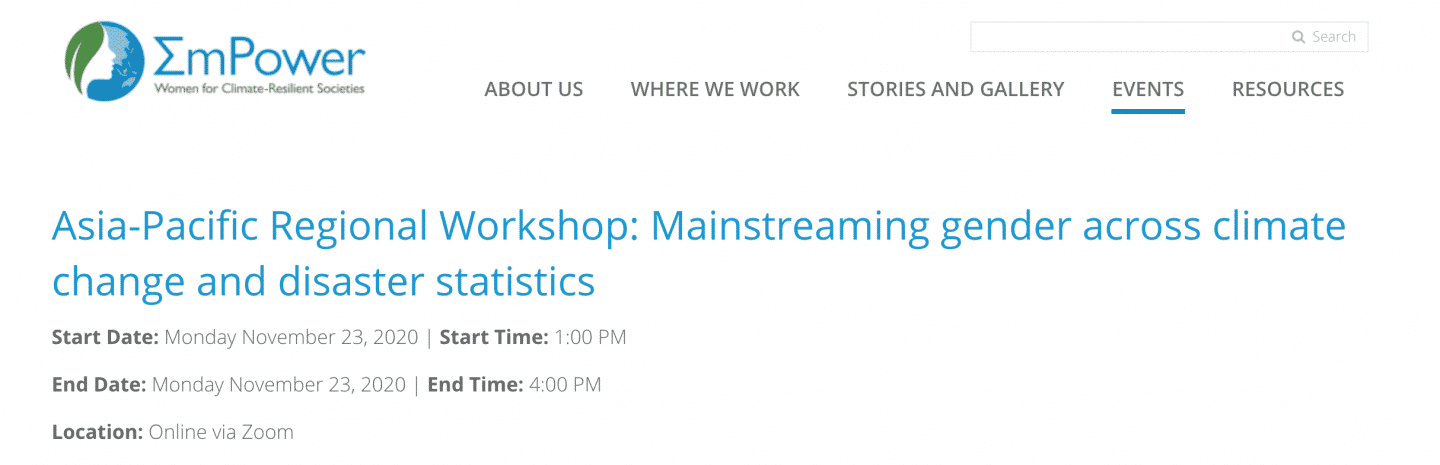 Asia-Pacific Regional Workshop: Mainstreaming gender across climate change and disaster statistics