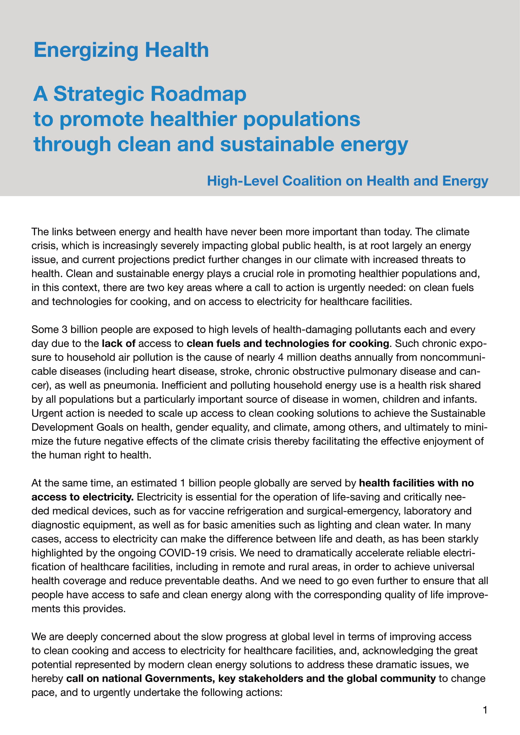 Energizing Health: A Strategic Roadmap to promote healthier populations through clean and sustainable energy